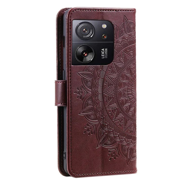 For Xiaomi 13T Pro / 13T / Redmi K60 Ultra Case Mandala Flower Imprinted Leather Cover with Strap