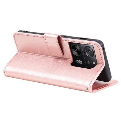 For Xiaomi 13T Pro / 13T / Redmi K60 Ultra Case Mandala Flower Imprinted Leather Cover with Strap Gold