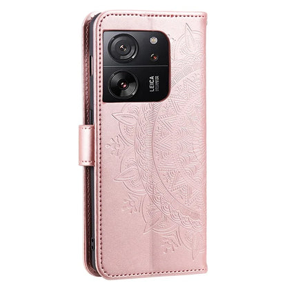 For Xiaomi 13T Pro / 13T / Redmi K60 Ultra Case Mandala Flower Imprinted Leather Cover with Strap Gold