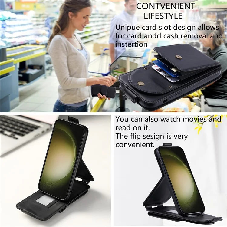 For Samsung Galaxy S23 Ultra Case Leather+TPU Stand Cover Vertical Flip Phone Shell