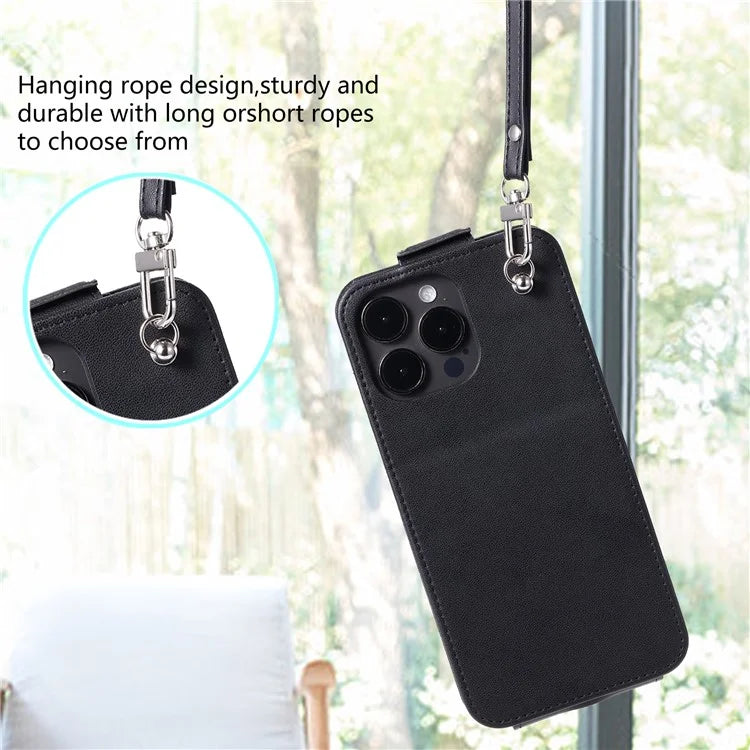 For iPhone 15 Pro Case Vertical Flip Phone Cover Anti-drop Leather Shell with Card Bag