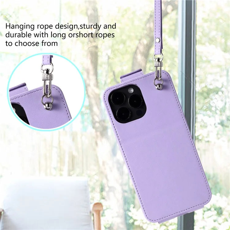 For iPhone 15 Pro Case Vertical Flip Phone Cover Anti-drop Leather Shell with Card Bag