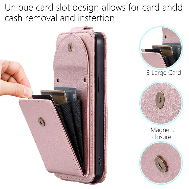 For iPhone 15 Pro Case Vertical Flip Phone Cover Anti-drop Leather Shell with Card Bag