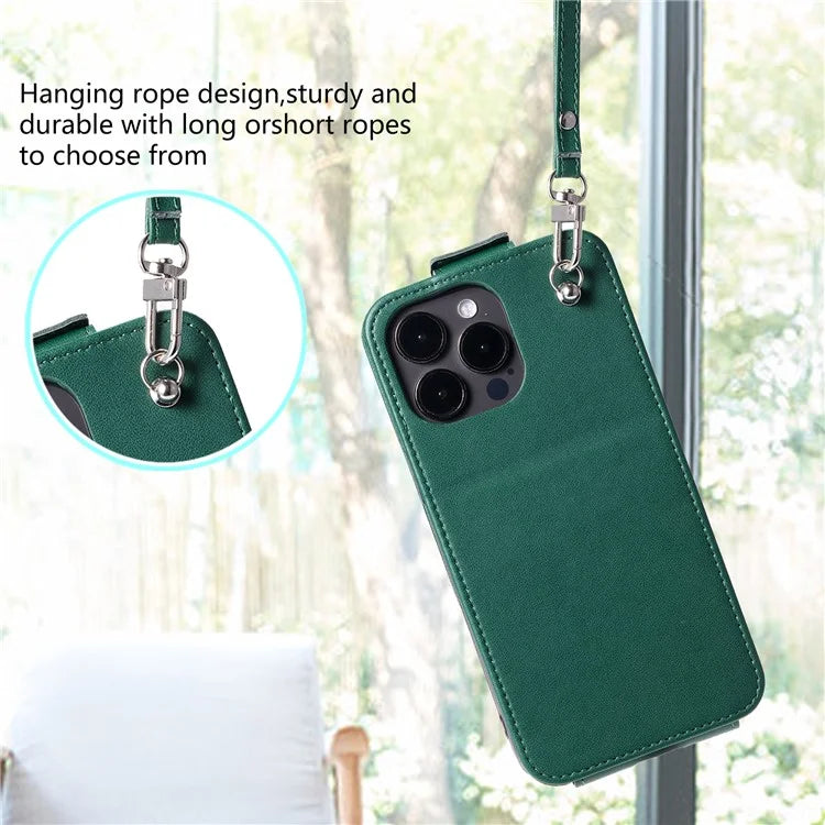 For iPhone 15 Pro Case Vertical Flip Phone Cover Anti-drop Leather Shell with Card Bag