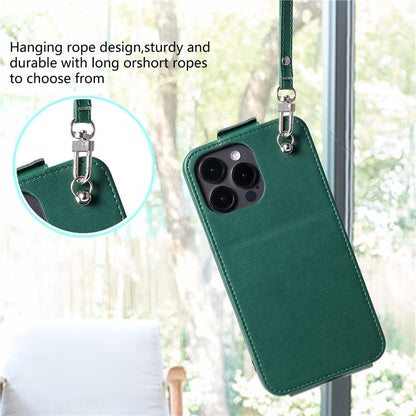 For iPhone 15 Pro Case Vertical Flip Phone Cover Anti-drop Leather Shell with Card Bag