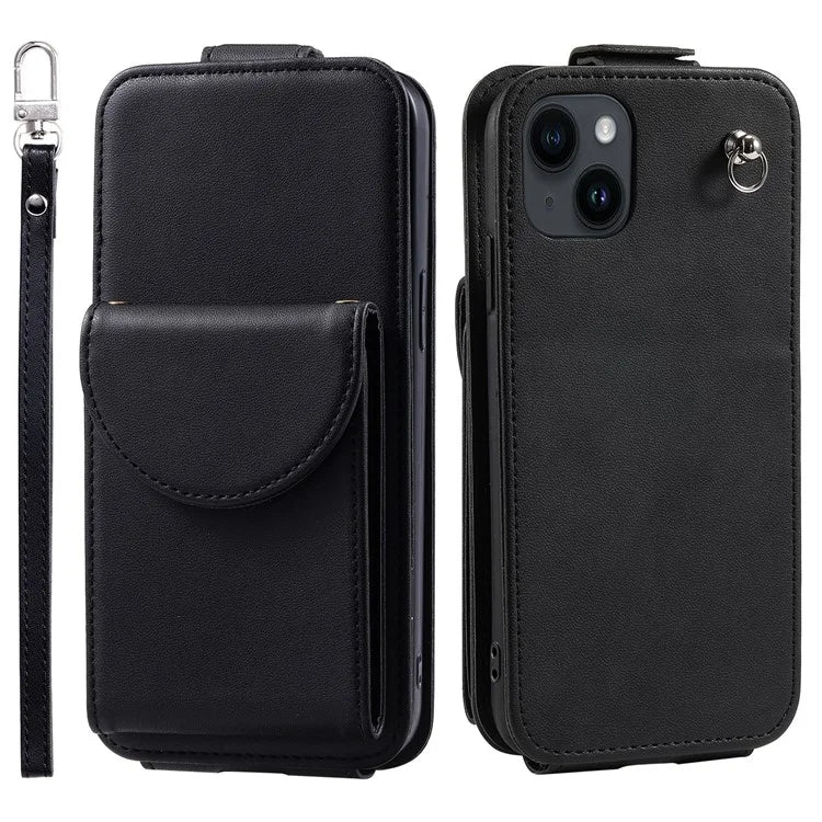For iPhone 15 Plus Case Vertical Flip Stand Phone Cover Card Bag Leather Shell