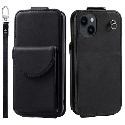 For iPhone 15 Plus Case Vertical Flip Stand Phone Cover Card Bag Leather Shell