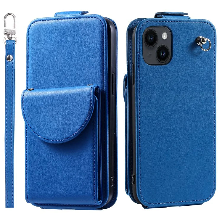 For iPhone 15 Plus Case Vertical Flip Stand Phone Cover Card Bag Leather Shell