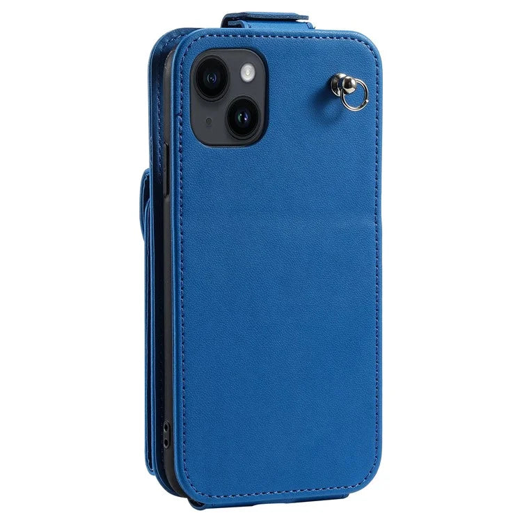 For iPhone 15 Plus Case Vertical Flip Stand Phone Cover Card Bag Leather Shell