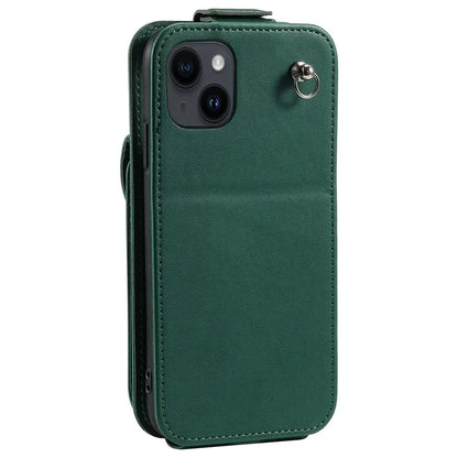 For iPhone 15 Plus Case Vertical Flip Stand Phone Cover Card Bag Leather Shell