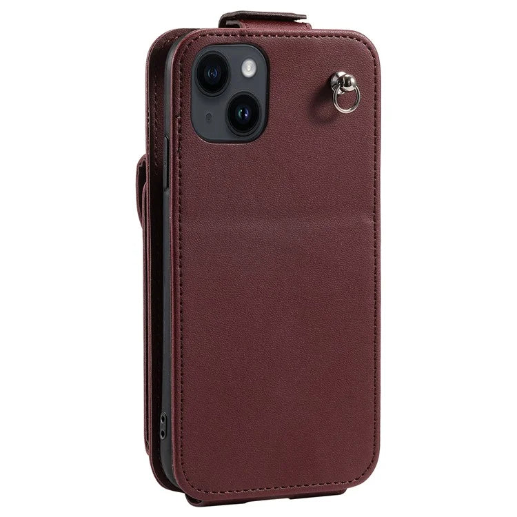 For iPhone 15 Plus Case Vertical Flip Stand Phone Cover Card Bag Leather Shell