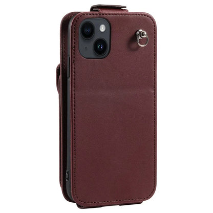 For iPhone 15 Plus Case Vertical Flip Stand Phone Cover Card Bag Leather Shell