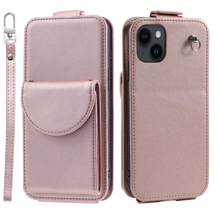 For iPhone 15 Plus Case Vertical Flip Stand Phone Cover Card Bag Leather Shell