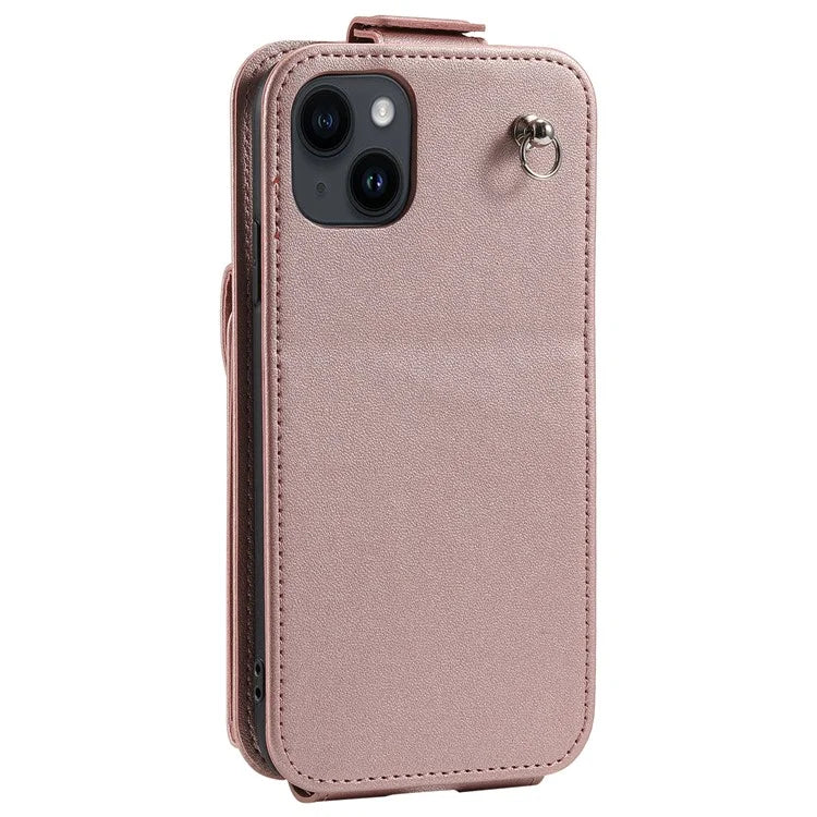 For iPhone 15 Plus Case Vertical Flip Stand Phone Cover Card Bag Leather Shell