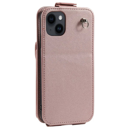 For iPhone 15 Plus Case Vertical Flip Stand Phone Cover Card Bag Leather Shell