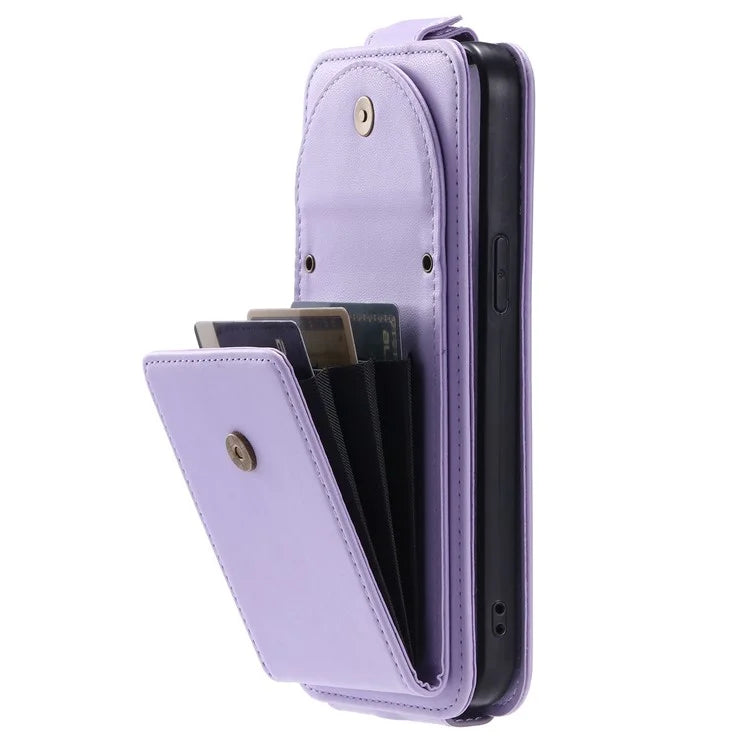 For iPhone 15 Pro Max Case Card Bag Foldable Stand Vertical Flip PU Leather Phone Cover