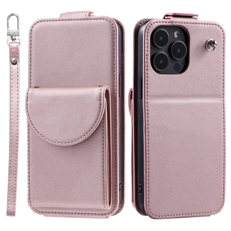 For iPhone 15 Pro Max Case Card Bag Foldable Stand Vertical Flip PU Leather Phone Cover