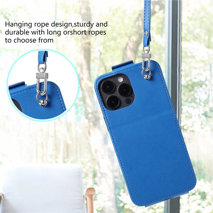 For iPhone 15 Pro Max Case Card Bag Foldable Stand Vertical Flip PU Leather Phone Cover