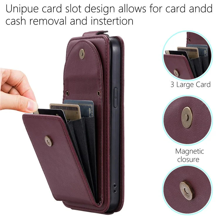 For iPhone 15 Pro Max Case Card Bag Foldable Stand Vertical Flip PU Leather Phone Cover