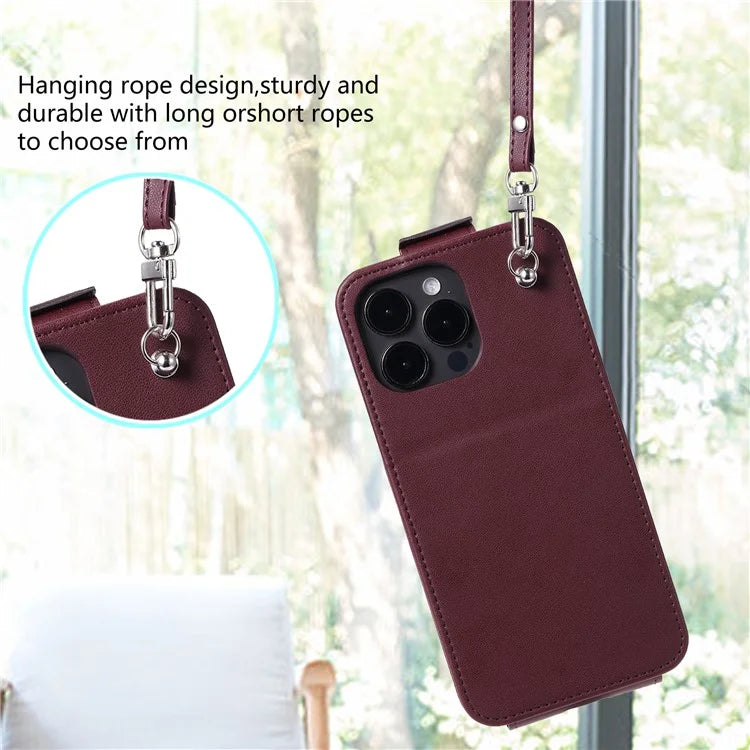 For iPhone 15 Pro Max Case Card Bag Foldable Stand Vertical Flip PU Leather Phone Cover