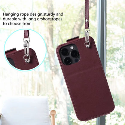 For iPhone 15 Pro Max Case Card Bag Foldable Stand Vertical Flip PU Leather Phone Cover