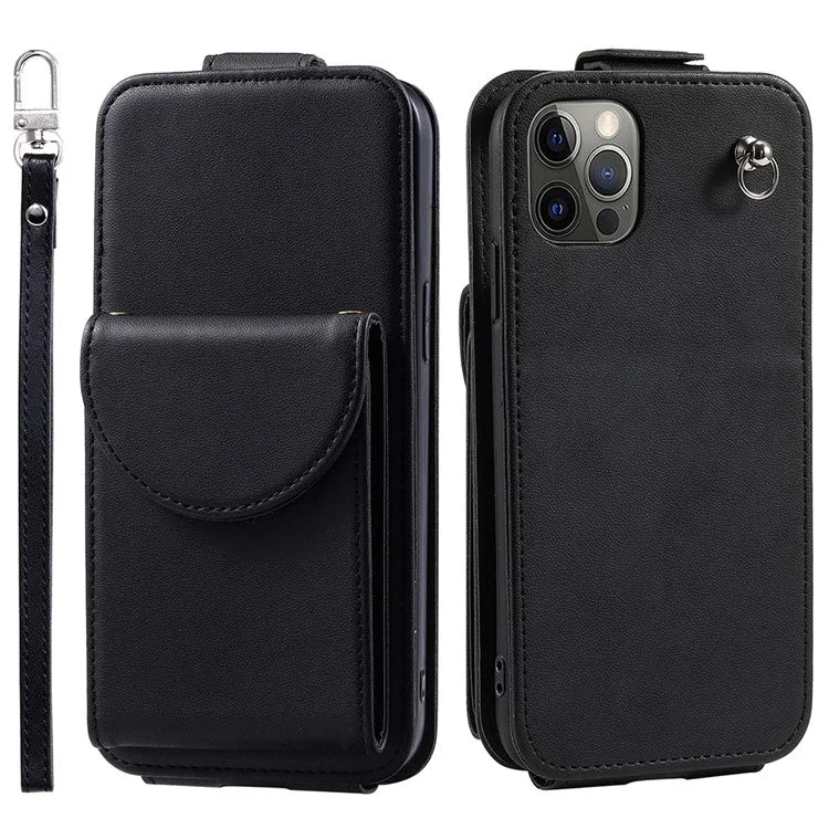 For iPhone 12 / 12 Pro Case Card Bag Viewing Stand Vertical Flip PU Leather Phone Cover