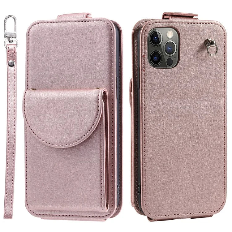 For iPhone 12 / 12 Pro Case Card Bag Viewing Stand Vertical Flip PU Leather Phone Cover