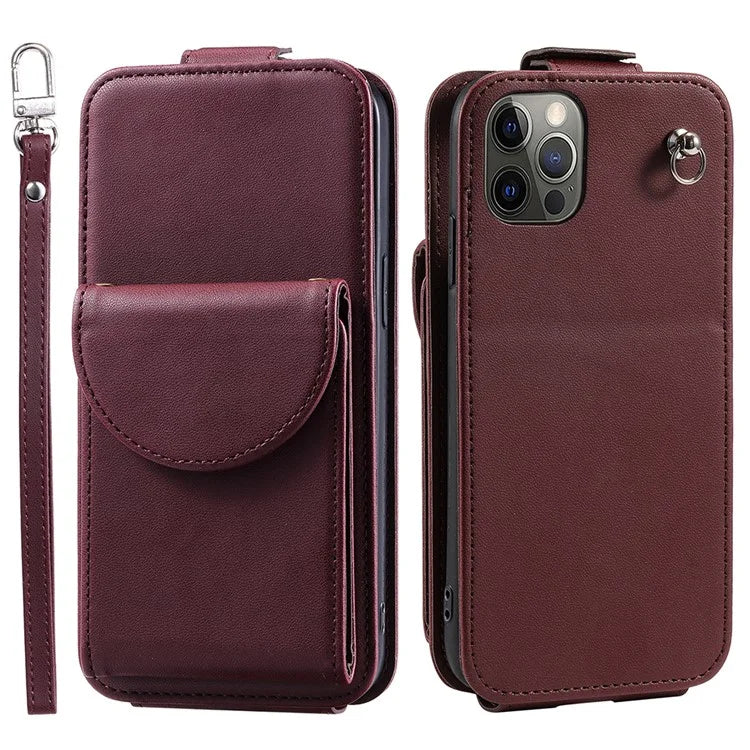 For iPhone 12 / 12 Pro Case Card Bag Viewing Stand Vertical Flip PU Leather Phone Cover