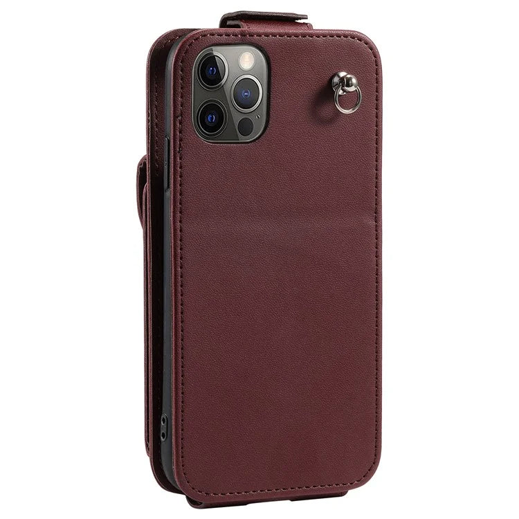 For iPhone 12 / 12 Pro Case Card Bag Viewing Stand Vertical Flip PU Leather Phone Cover
