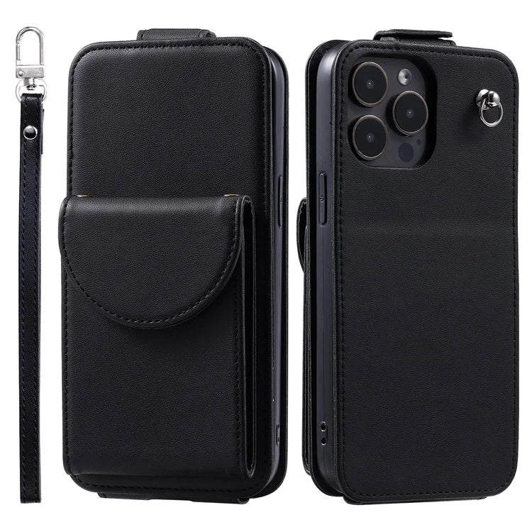 For iPhone 14 Pro Case Card Bag Shock Absorbing Vertical Flip PU Leather Phone Cover