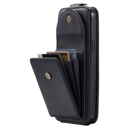 For iPhone 14 Pro Case Card Bag Shock Absorbing Vertical Flip PU Leather Phone Cover