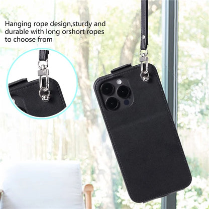 For iPhone 14 Pro Case Card Bag Shock Absorbing Vertical Flip PU Leather Phone Cover