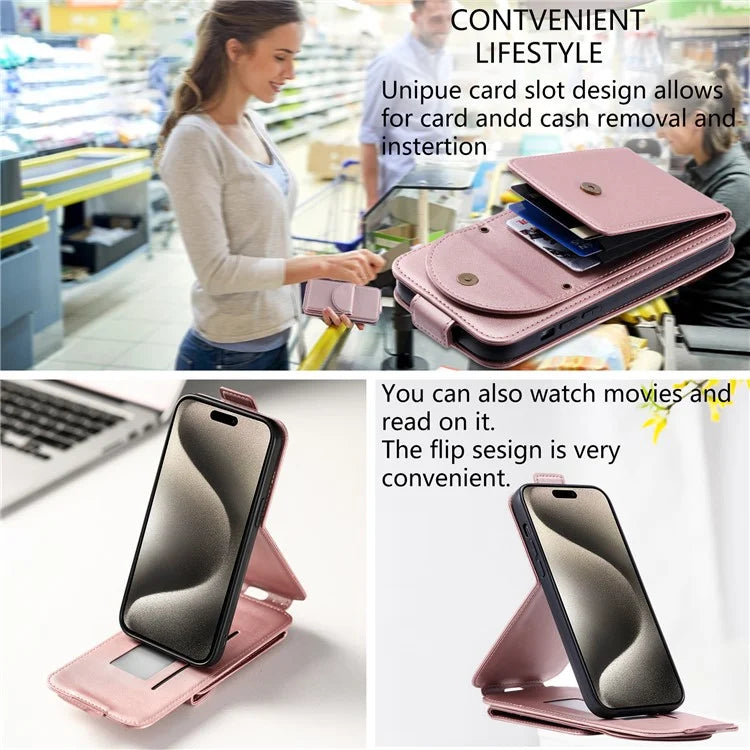 For iPhone 14 Pro Case Card Bag Shock Absorbing Vertical Flip PU Leather Phone Cover