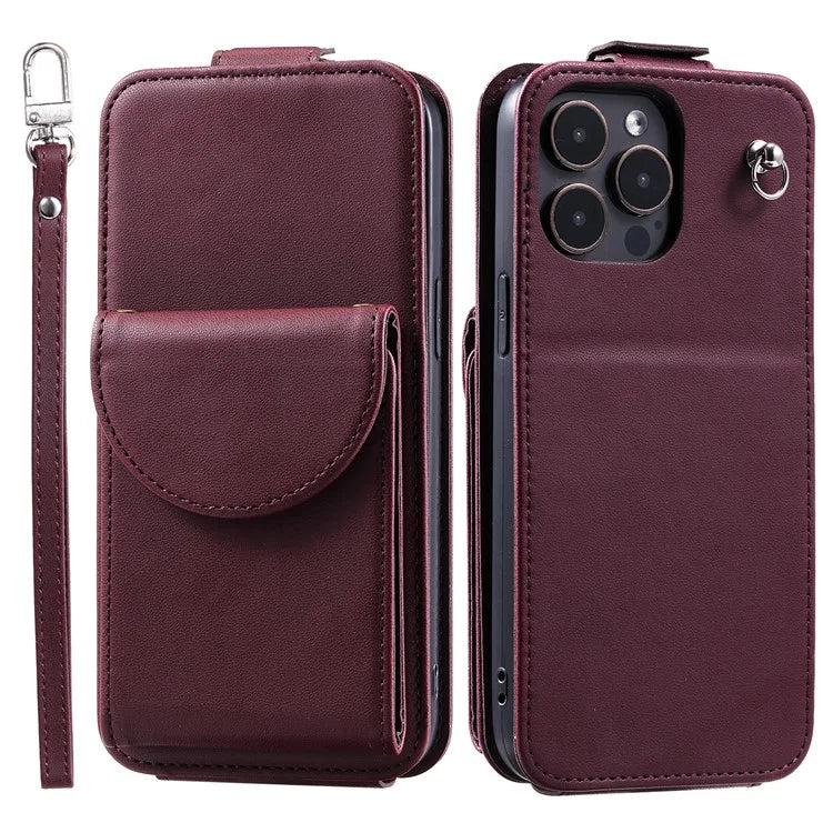 For iPhone 14 Pro Case Card Bag Shock Absorbing Vertical Flip PU Leather Phone Cover