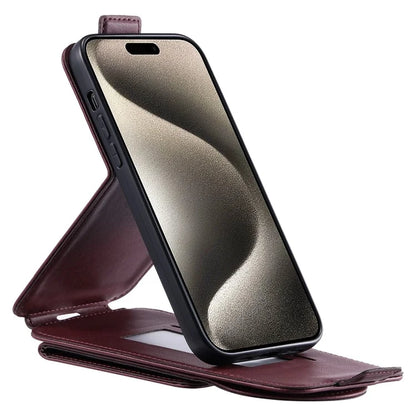 For iPhone 14 Pro Case Card Bag Shock Absorbing Vertical Flip PU Leather Phone Cover