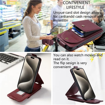 For iPhone 14 Pro Case Card Bag Shock Absorbing Vertical Flip PU Leather Phone Cover