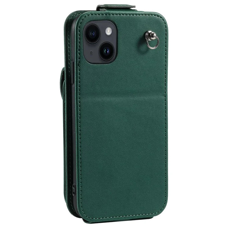 For iPhone 14 Case Card Bag Vertical Flip Collision Proof PU Leather Phone Cover