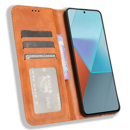 For Xiaomi Redmi Note 13 Pro 5G / Poco X6 5G Phone Case Wallet Retro PU Leather Cell Phone Cover