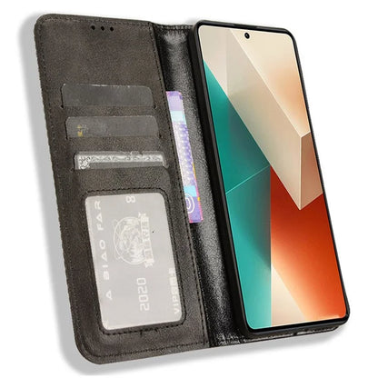 For Xiaomi Redmi Note 13 5G Mobile Phone Cover Case Wallet Retro PU Leather Shell