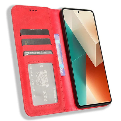 For Xiaomi Redmi Note 13 5G Mobile Phone Cover Case Wallet Retro PU Leather Shell