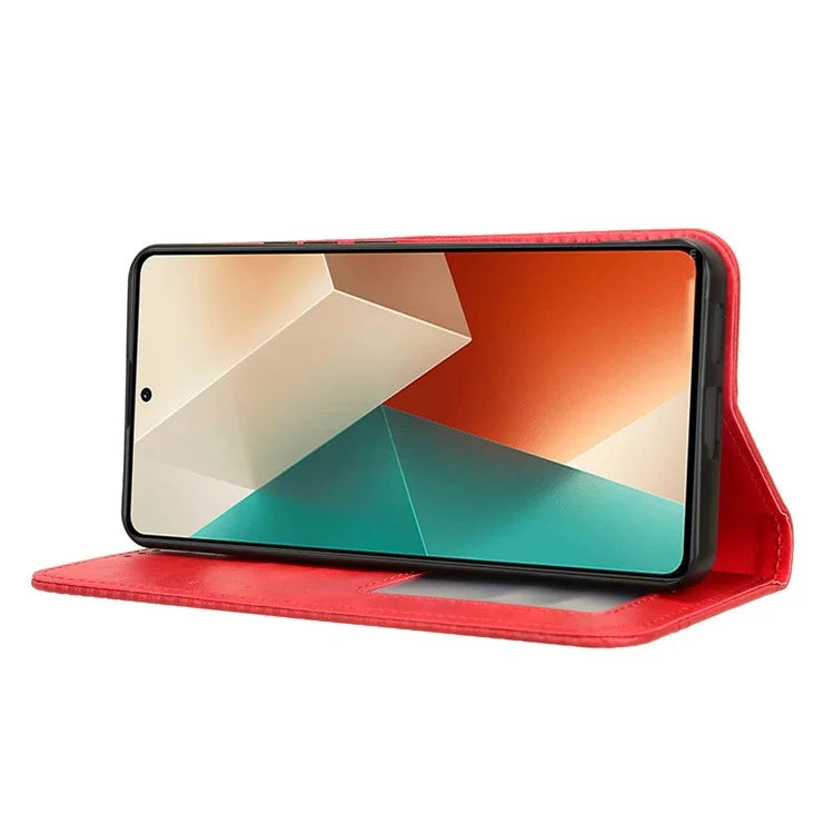 For Xiaomi Redmi Note 13 5G Mobile Phone Cover Case Wallet Retro PU Leather Shell