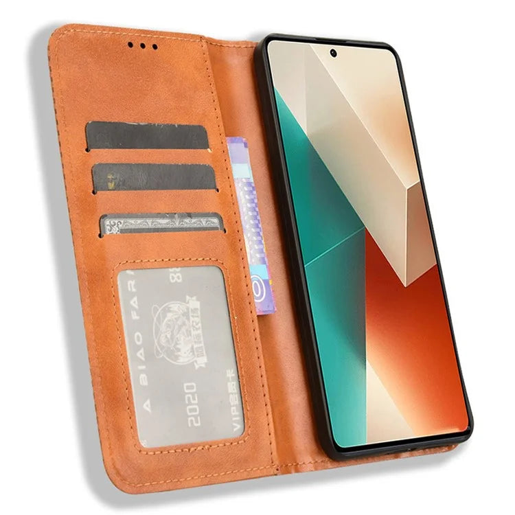 For Xiaomi Redmi Note 13 5G Mobile Phone Cover Case Wallet Retro PU Leather Shell