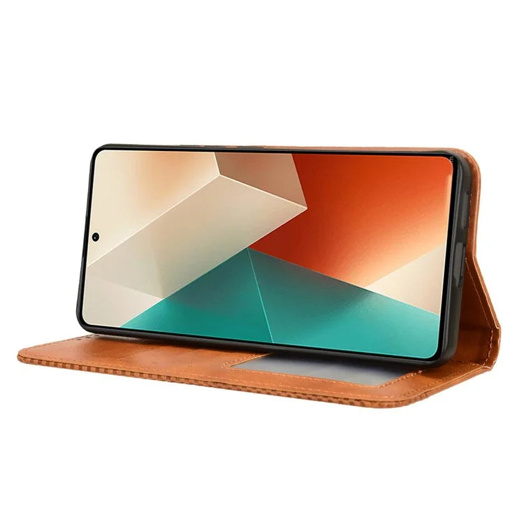 For Xiaomi Redmi Note 13 5G Mobile Phone Cover Case Wallet Retro PU Leather Shell