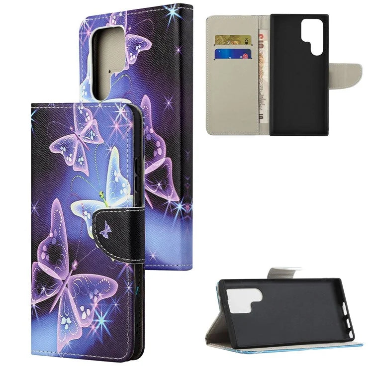 For Samsung Galaxy S24 Ultra Case Pattern Leather Flip Phone Cover