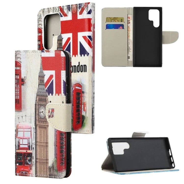 For Samsung Galaxy S24 Ultra Case Pattern Leather Flip Phone Cover