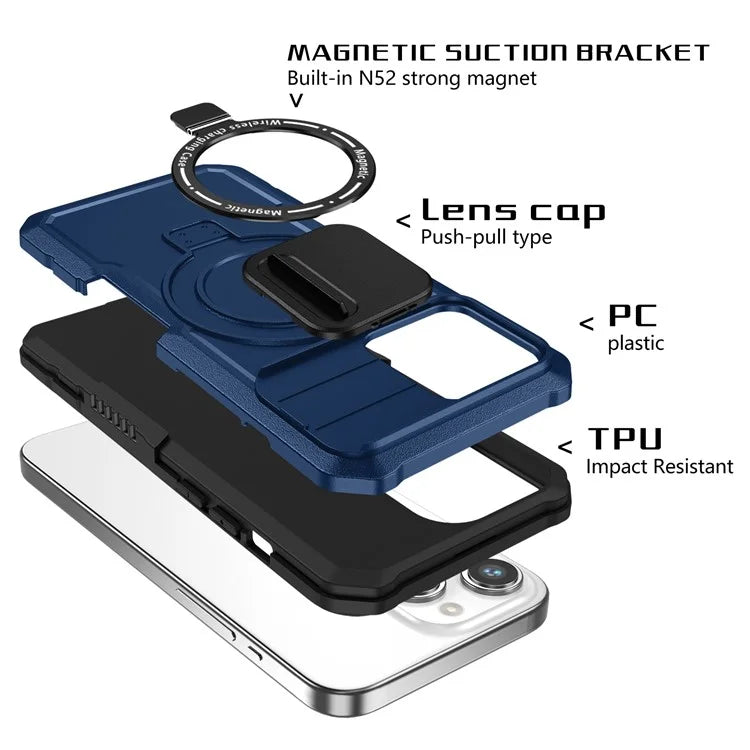 For iPhone 14 Pro Case Kickstand Magnetic Phone Cover with Sliding Lens Lid