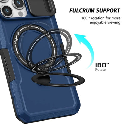 For iPhone 14 Pro Case Kickstand Magnetic Phone Cover with Sliding Lens Lid