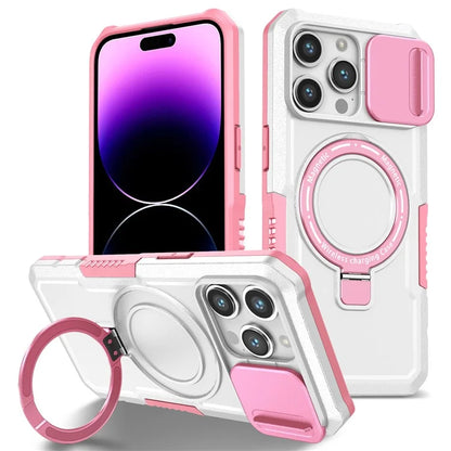 For iPhone 14 Pro Case Kickstand Magnetic Phone Cover with Sliding Lens Lid