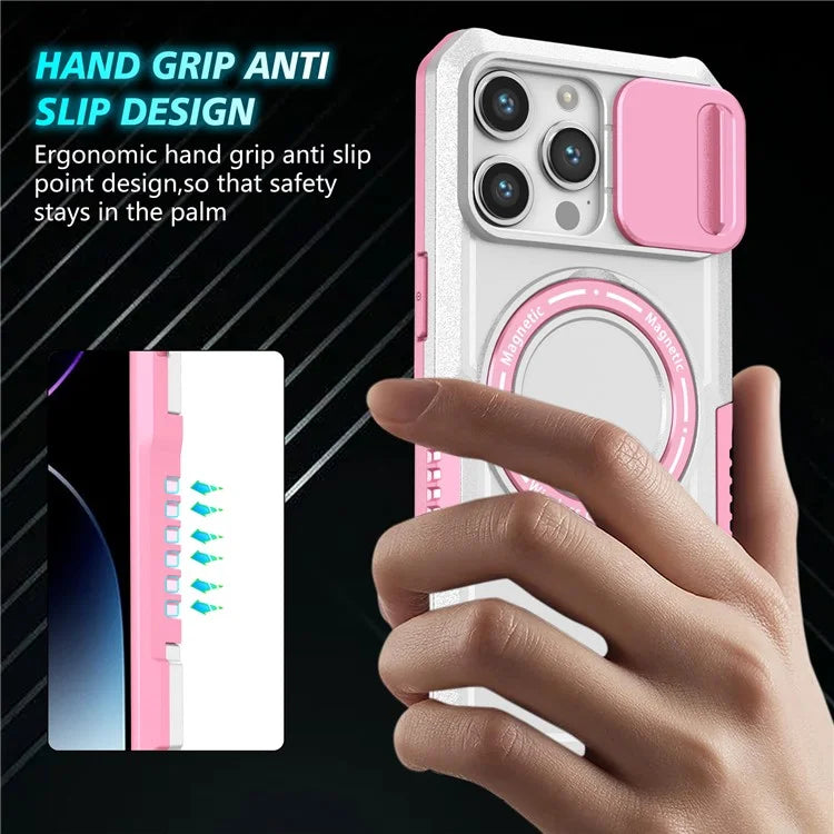 For iPhone 14 Pro Case Kickstand Magnetic Phone Cover with Sliding Lens Lid