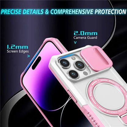 For iPhone 14 Pro Case Kickstand Magnetic Phone Cover with Sliding Lens Lid